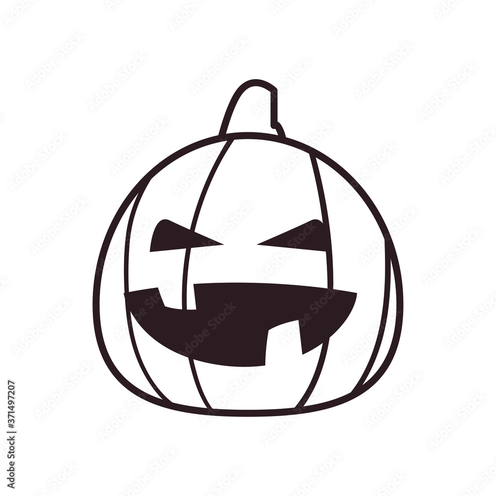 happy pumpkin cartoon free form line style icon vector design