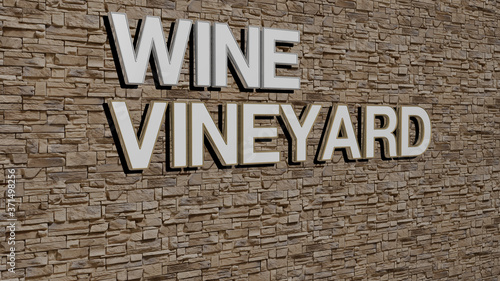 WINE VINEYARD text on textured wall - 3D illustration for background and alcohol