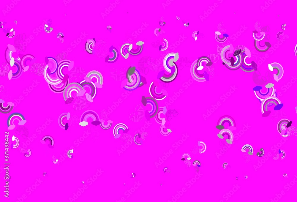 Light Pink vector backdrop with rainbows, clouds. Light Pink vector backdrop with rainbows, clouds.