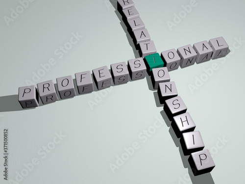 PROFESSIONAL RELATIONSHIP crossword by cubic dice letters - 3D illustration for business and background