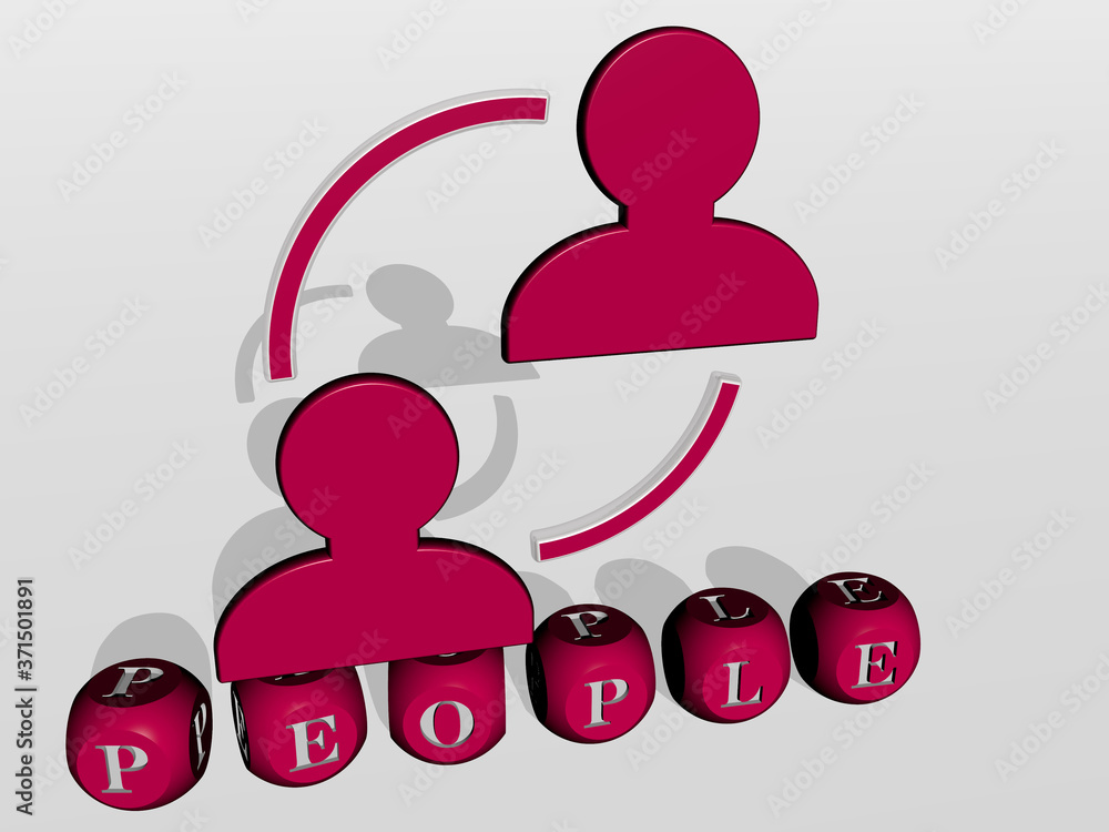 PEOPLE cubic letters with 3D icon on the top - 3D illustration for business and background PEOPLE cubic letters with 3D icon on the top - 3D illustration for business and background