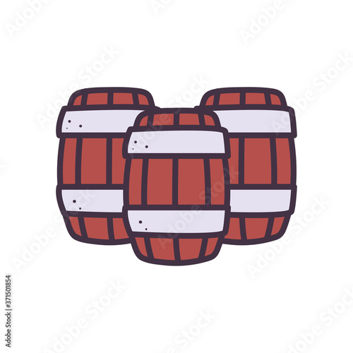 beer wood barrels line and fill style icon vector design