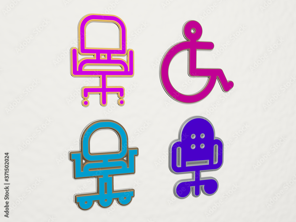 WHEEL CHAIR 4 icons set - 3D illustration WHEEL CHAIR 4 icons set - 3D illustration