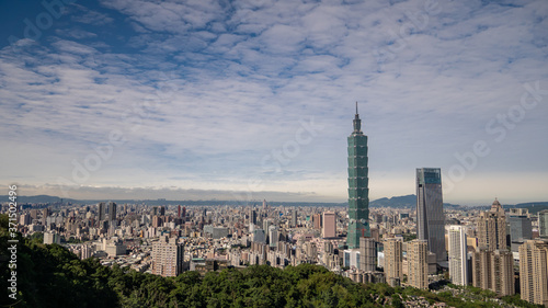 The landscape of Taipei city view from mountain in Taipei, Taiwan.