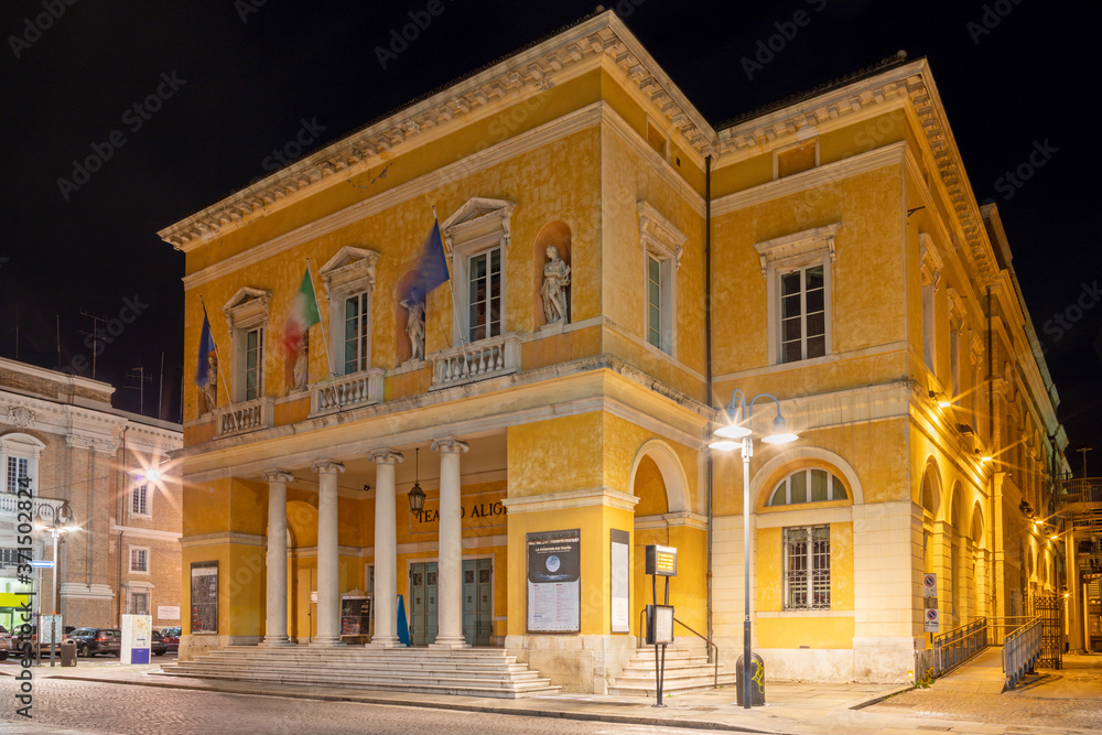 Ravenna - The theater - Teatro Alighieri at night.