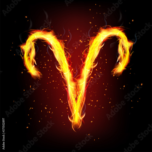 Aries vector fire zodiac sign. Ariesin fire light.