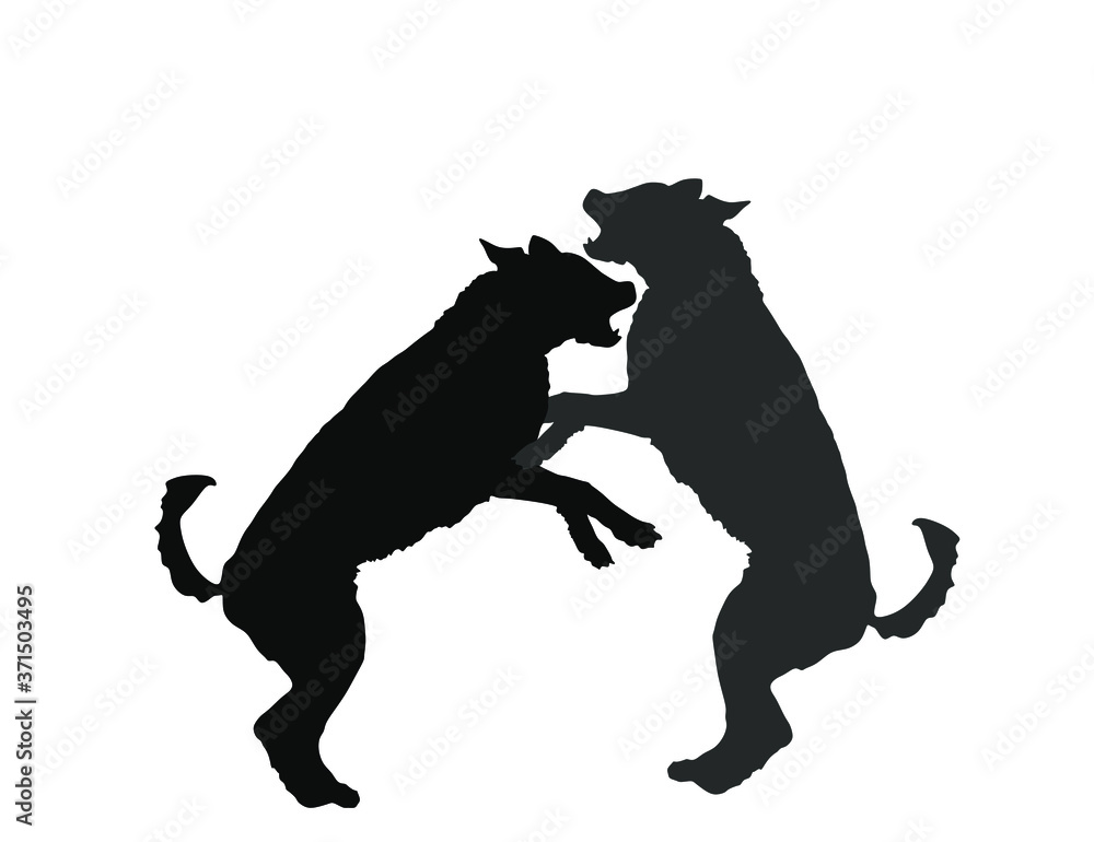 Aggressive dogs fighting vector silhouette isolated on white background. Rabies dog battle. Aggressive dogs fighting vector silhouette isolated on white background. Rabies dog battle.