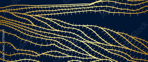 Gold luxury leaf line art background vector, wallpaper and print, house plant, Vector illustration.