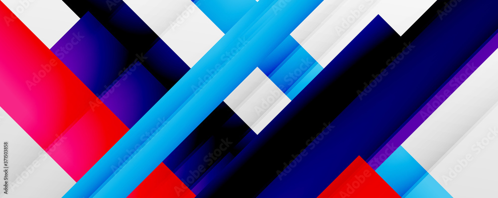 Fototapeta premium Geometric abstract backgrounds with shadow lines, modern forms, rectangles, squares and fluid gradients. Bright colorful stripes cool backdrops
