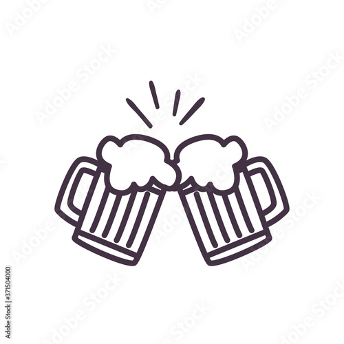 beer glasses colliding line style icon vector design