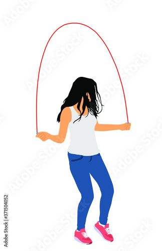 Sport girl skipping with jump rope vector isolated. fitness instructor. Sport exercising and lifestyle concept. Athlete woman skipping rope. Fitness Workout. Healthy athletic lady workout fun in gym