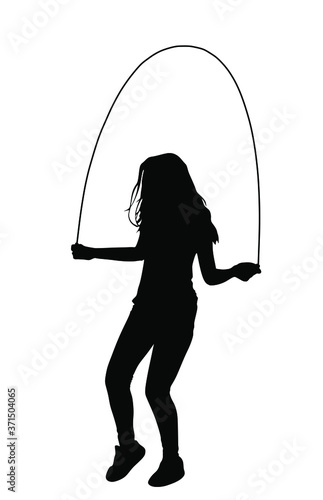 Sport girl skipping with jump rope vector silhouette. fitness instructor. Sport exercising and lifestyle concept. Athlete woman skipping rope. Fitness Workout. Healthy athletic lady workout fun in gym