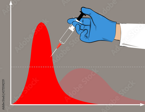 Gloved hand of a scientist making a vaccine shot to an infectious graph, EPS 8 vector illustration 