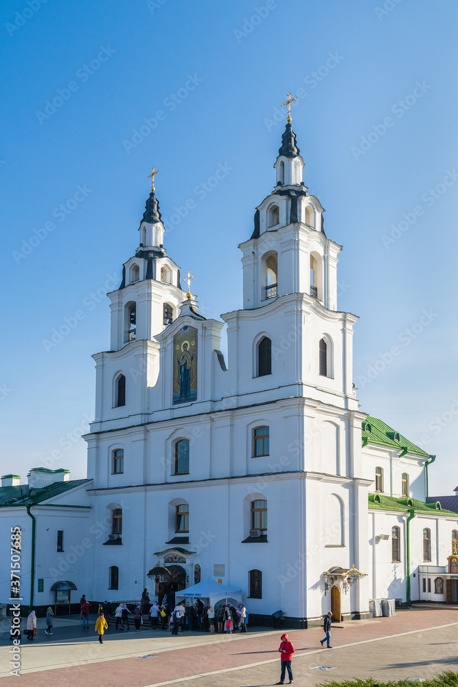 The Cathedral of the Holy Spirit in  Minsk, Nemiga district, Belarus.  It built in 1633–1642 as the Bernardine Church, when the city belonged to a Polish–Lithuanian Commonwealth