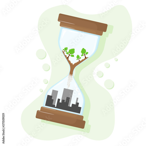 Illustration of the transition of natural wealth to industry and construction.