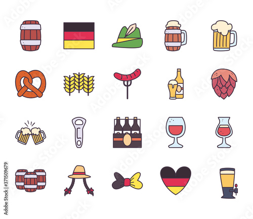 oktoberfest line and fill style bundle of icons vector design