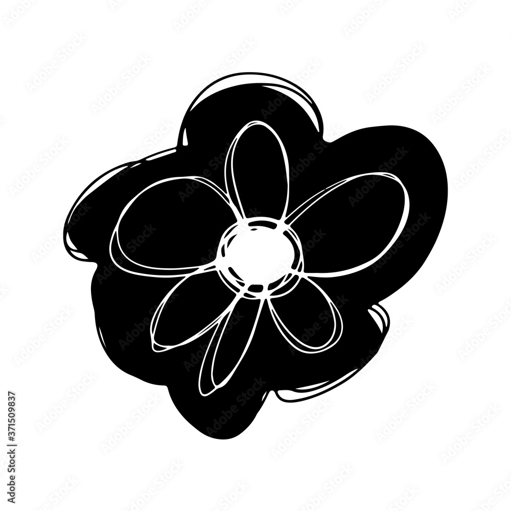 Cute kawaii element for mother's day flower. Black silhouette digital art child's drawing. Print for creating a postcard, banner, poster, invitation, social media post, textiles, clothing Cute kawaii element for mother's day flower. Black silhouette digital art child's drawing. Print for creating a postcard, banner, poster, invitation, social media post, textiles, clothing