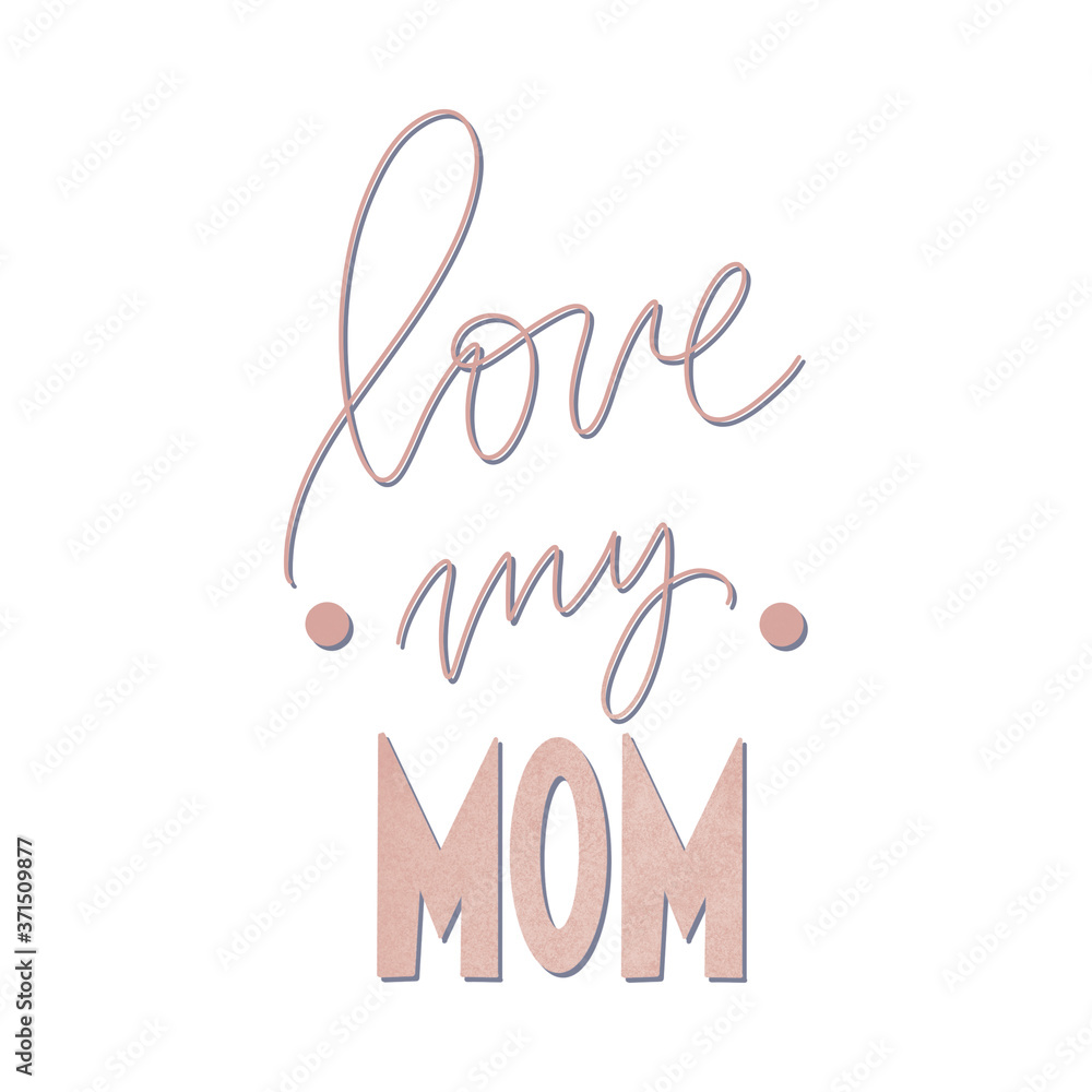 Obraz premium Cute kawaii element for mothers day lettering. Textural digital art child's drawing. Print for creating a postcard, banner, poster, invitation, social media post, textiles, clothing