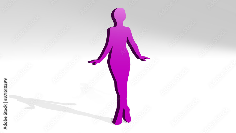 GIRL 3D drawing icon on white floor - 3D illustration for beautiful and background