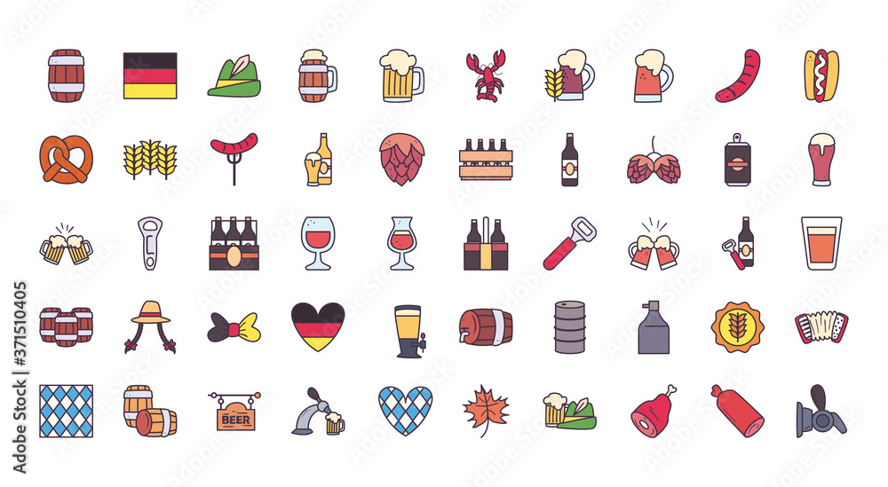 oktoberfest line and fill style 50 icon set vector design oktoberfest line and fill style 50 icon set vector design