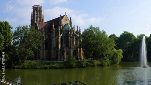 Close up of the church Johanneskirche am Feuersee in Stuttgart, Germany photo