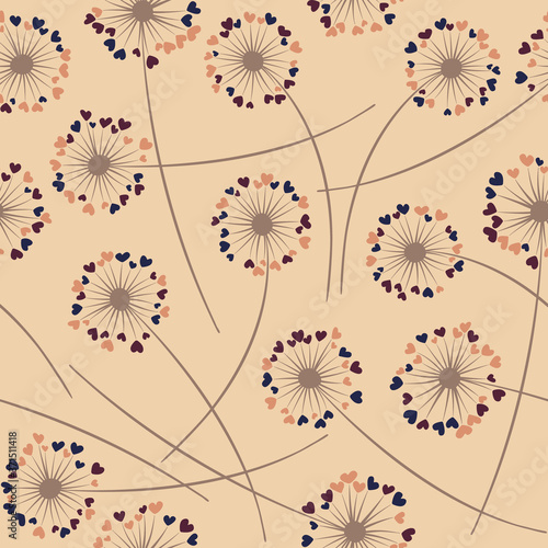 Dandelion blowing vector floral seamless pattern.