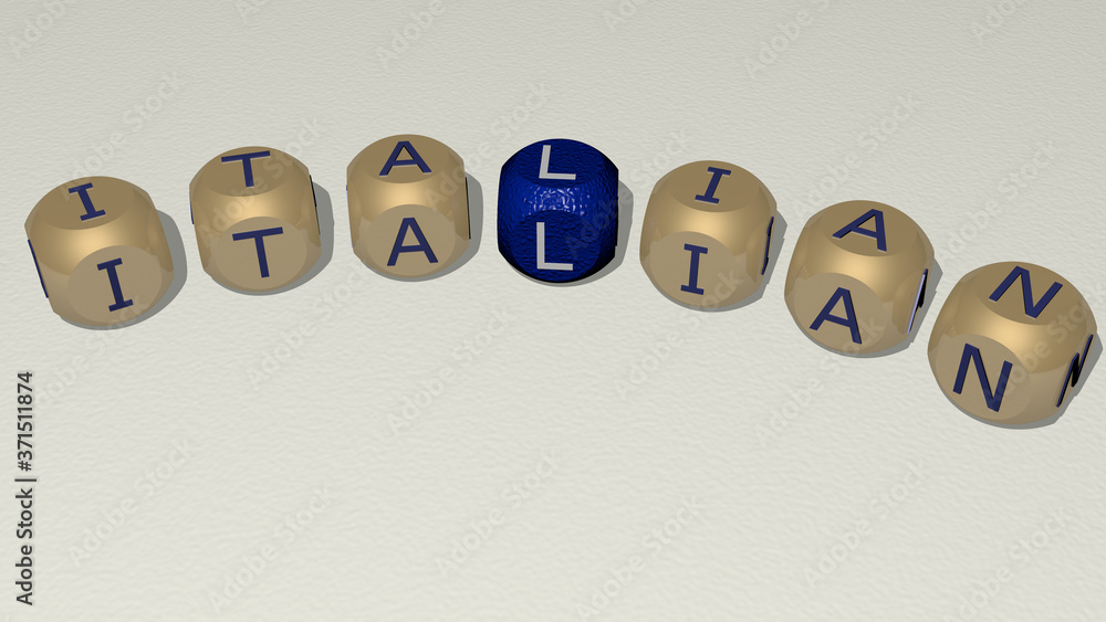 italian curved text of cubic dice letters - 3D illustration for italy and background