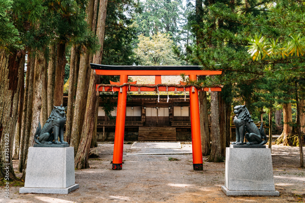 Statues besides torii gate at Koyasan, Japan Statues besides torii gate at Koyasan, Japan