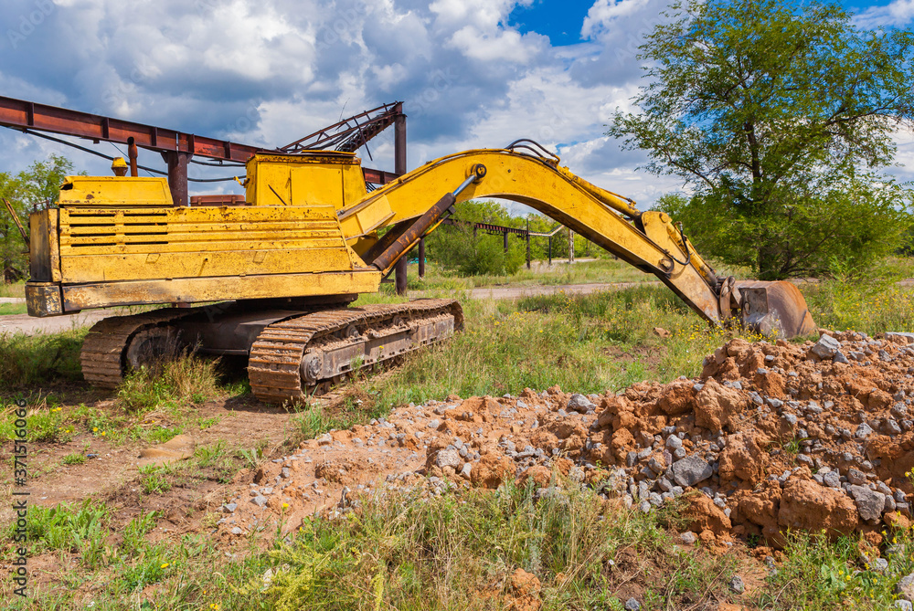 Heavy Power Bulldozer work on a building site Heavy Power Bulldozer work on a building site