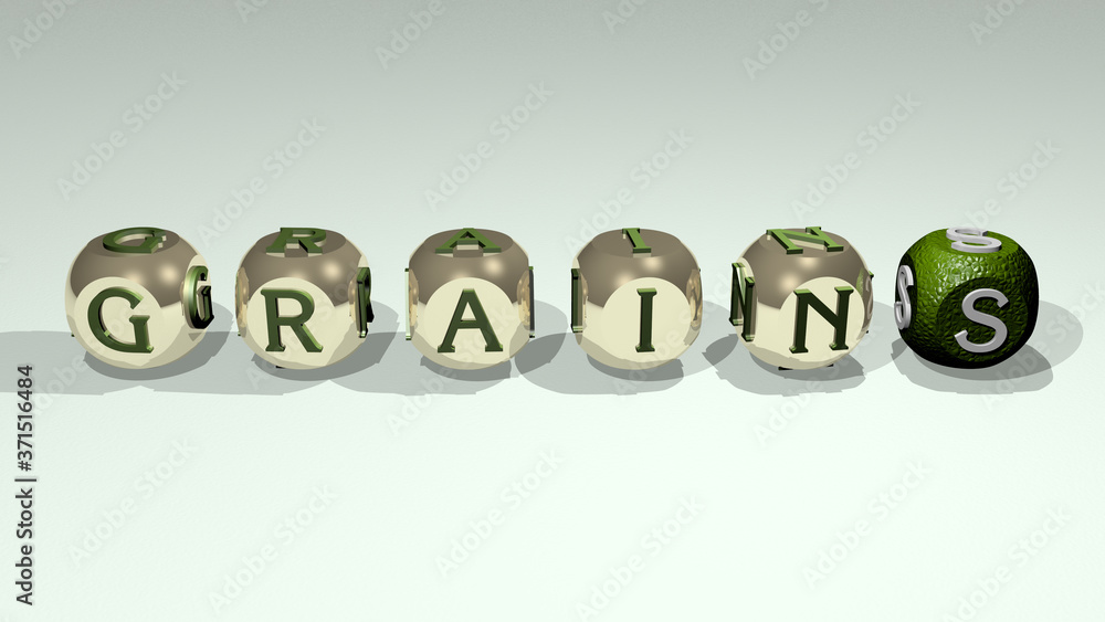 grains text of cubic individual letters - 3D illustration for background and food grains text of cubic individual letters - 3D illustration for background and food