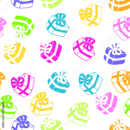 pattern with colorful gifts holiday packaging, surprise, vector illustration, wrapping paper on a white background