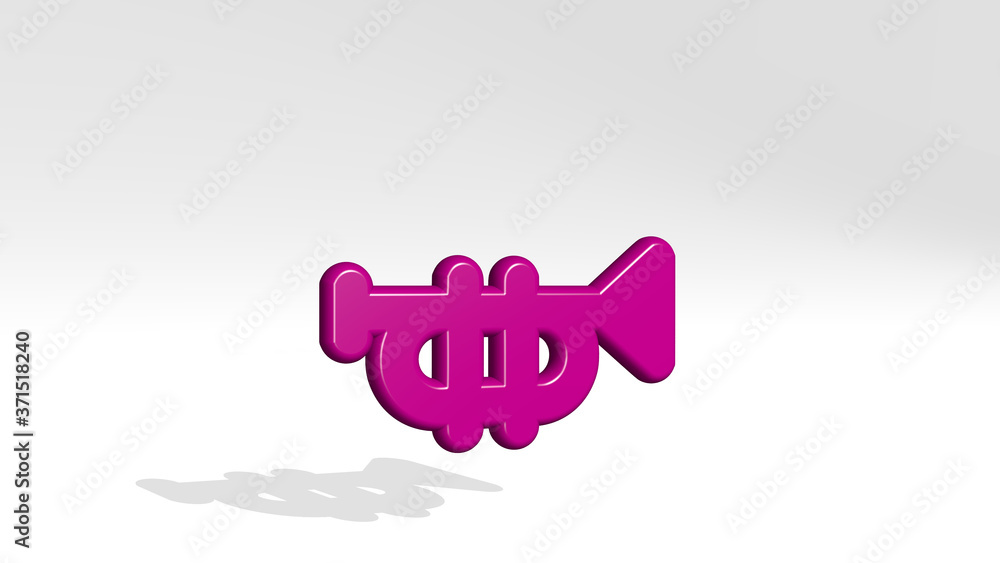 instrument trumpet 3D icon casting shadow - 3D illustration for background and music instrument trumpet 3D icon casting shadow - 3D illustration for background and music