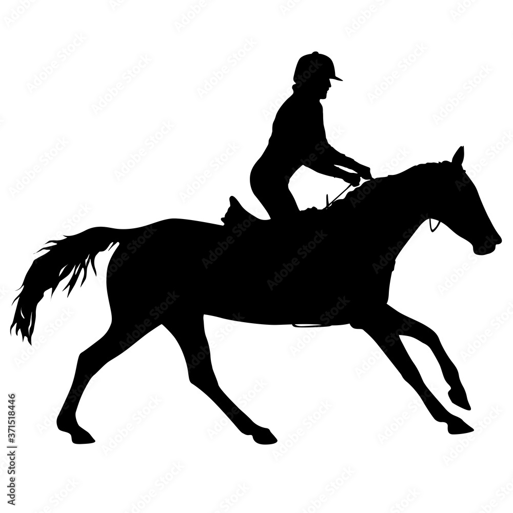 Silhouette of horse and jockey on white background Silhouette of horse and jockey on white background