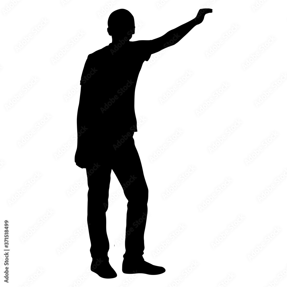 Black silhouettes man with arm raised on a white background Black silhouettes man with arm raised on a white background