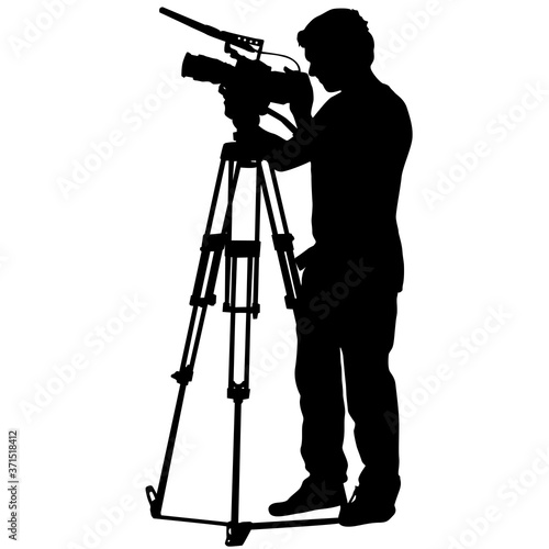 Cameraman with video camera. Silhouettes on white background