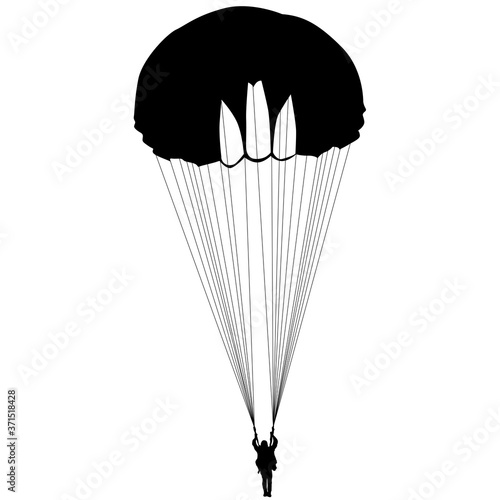Skydiver, silhouettes parachuting on white background