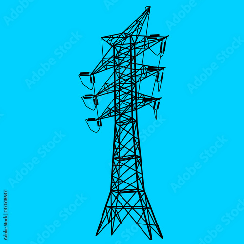 Silhouette of high voltage power lines. Vector illustration.