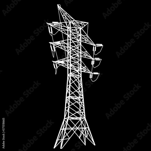 Silhouette of high voltage power lines. Vector illustration.