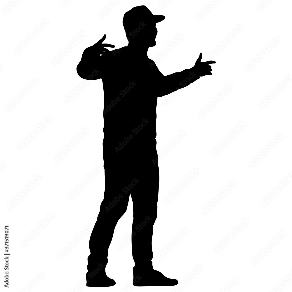 Black silhouettes man with arm raised on a white background Black silhouettes man with arm raised on a white background