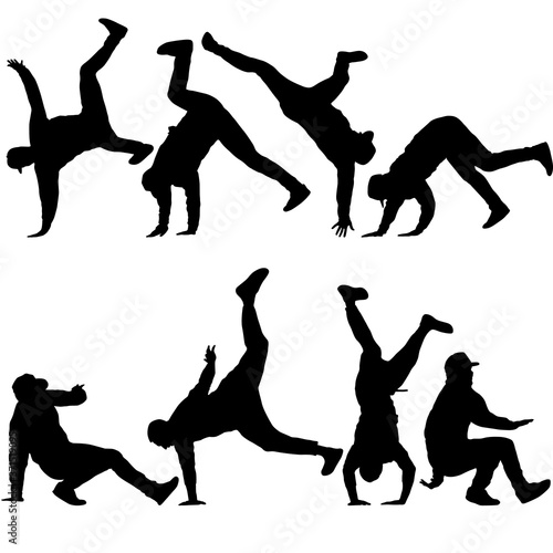 Photos Set Black Silhouettes breakdancer on a white background