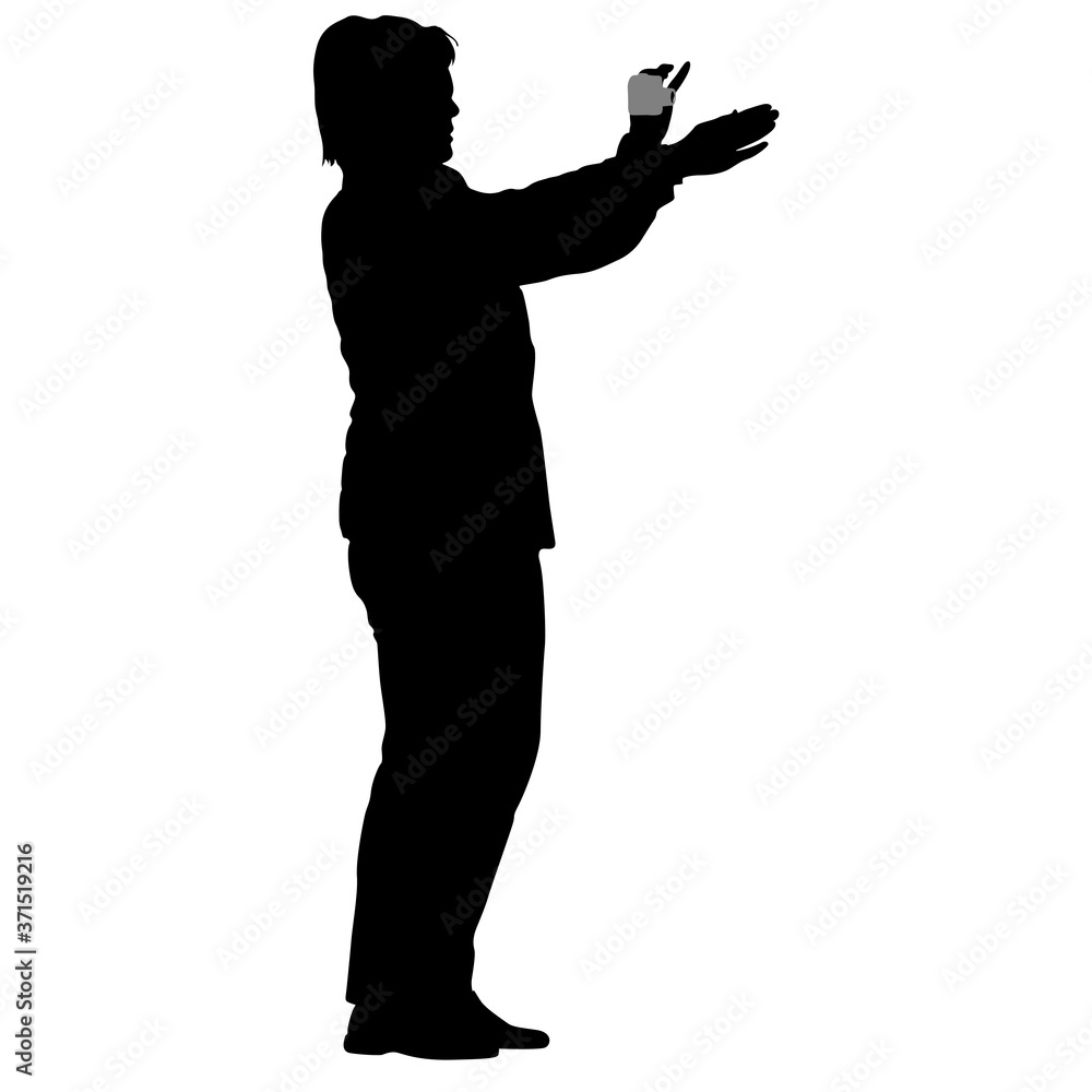 Silhouettes woman taking selfie with smartphone on white background