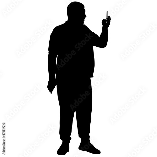 Silhouettes man taking selfie with smartphone on white background