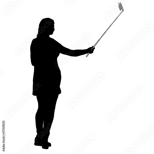 Silhouettes woman taking selfie with smartphone on white background