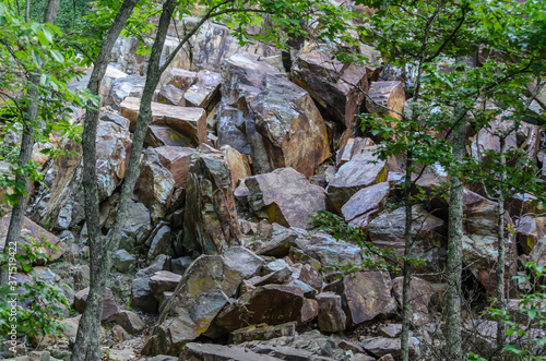 rock fall at base of gorge along high falls trail in the talladega national forest, alabama, usa photo