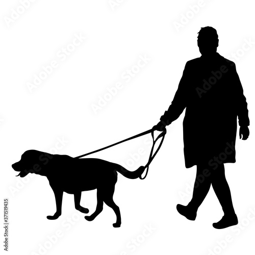 Silhouette of woman and dog on a white background