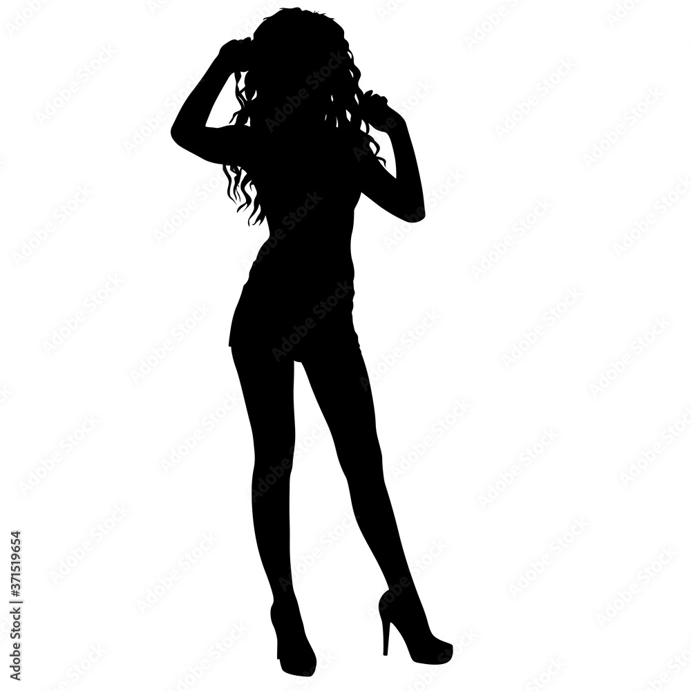 Black silhouette of a beautiful girl on a white background