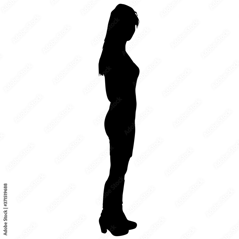 Black silhouette of a beautiful girl on a white background