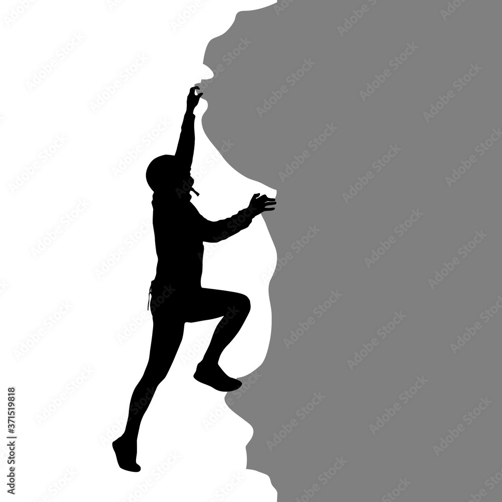 Black silhouette rock climber on white background Black silhouette rock climber on white background