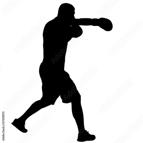 Black silhouette of an athlete boxer on a white background