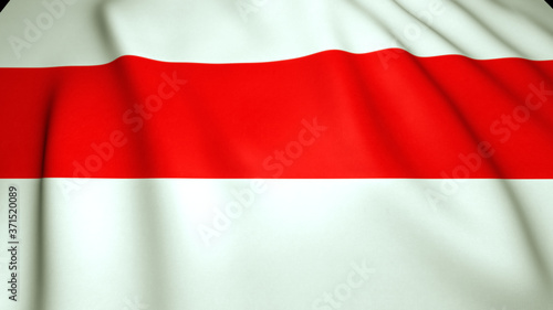 Waving realistic red and white flag, symbol of protests in Belarus, 3d illustration